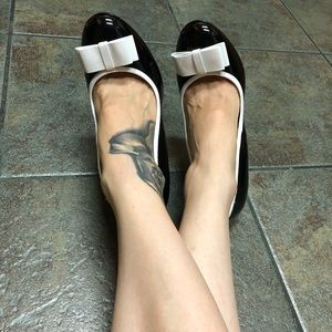 Bettie Page Black and White Heels with Bow
